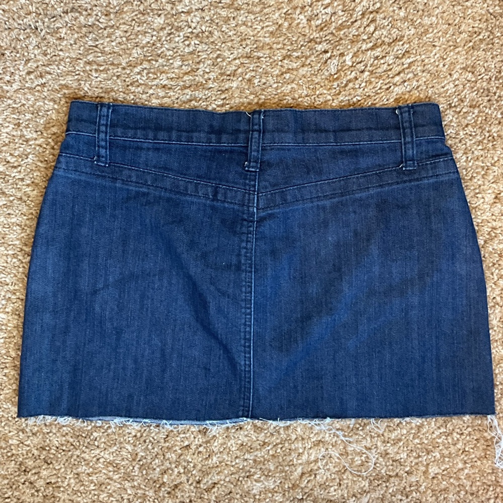 Junee Blue Denim Mini Skirt Size Small Stitched Patch Detail Stretch Cotton - Picture 5 of 5
